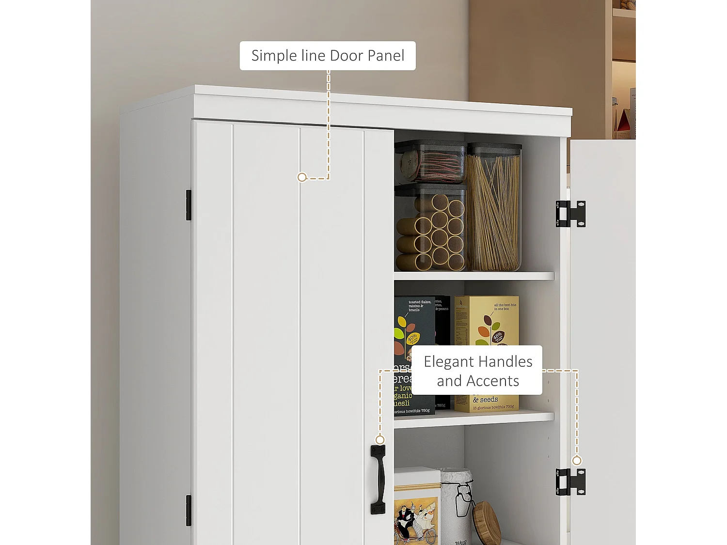 Nahado White 4 Door Tall Kitchen Cupboard 6 Tier Storage with Adjustable Shelves