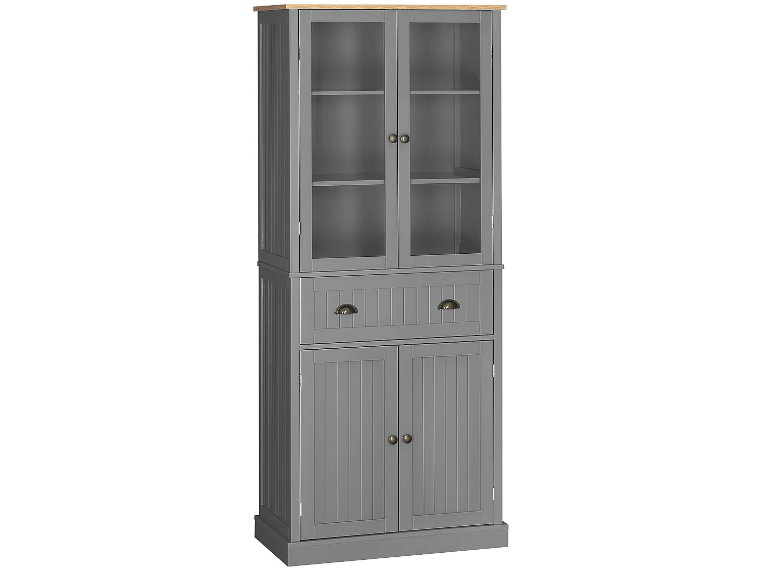 Todi Hael 180cm Grey and Oak Kitchen Pantry Cabinet with Adjustable Shelves and Drawer