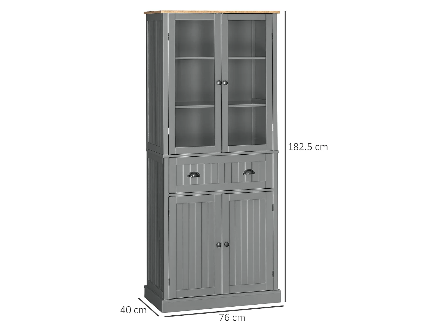 Todi Hael 180cm Grey and Oak Kitchen Pantry Cabinet with Adjustable Shelves and Drawer