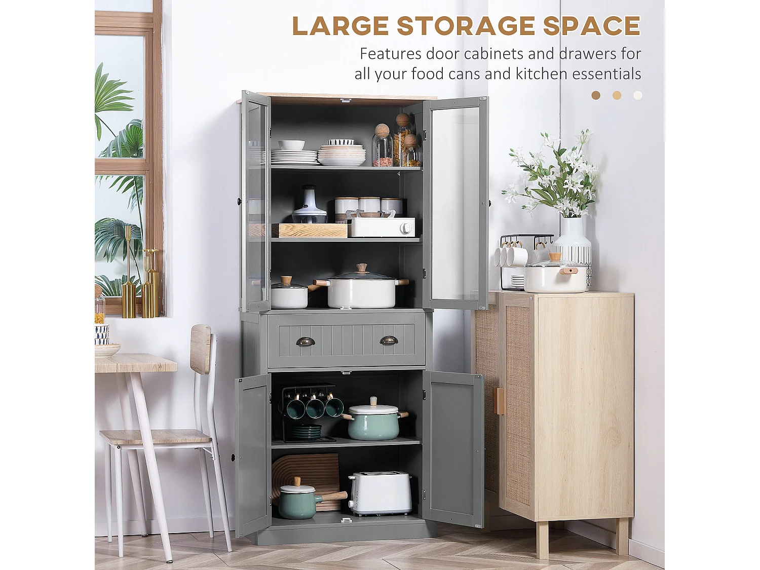 Todi Hael 180cm Grey and Oak Kitchen Pantry Cabinet with Adjustable Shelves and Drawer