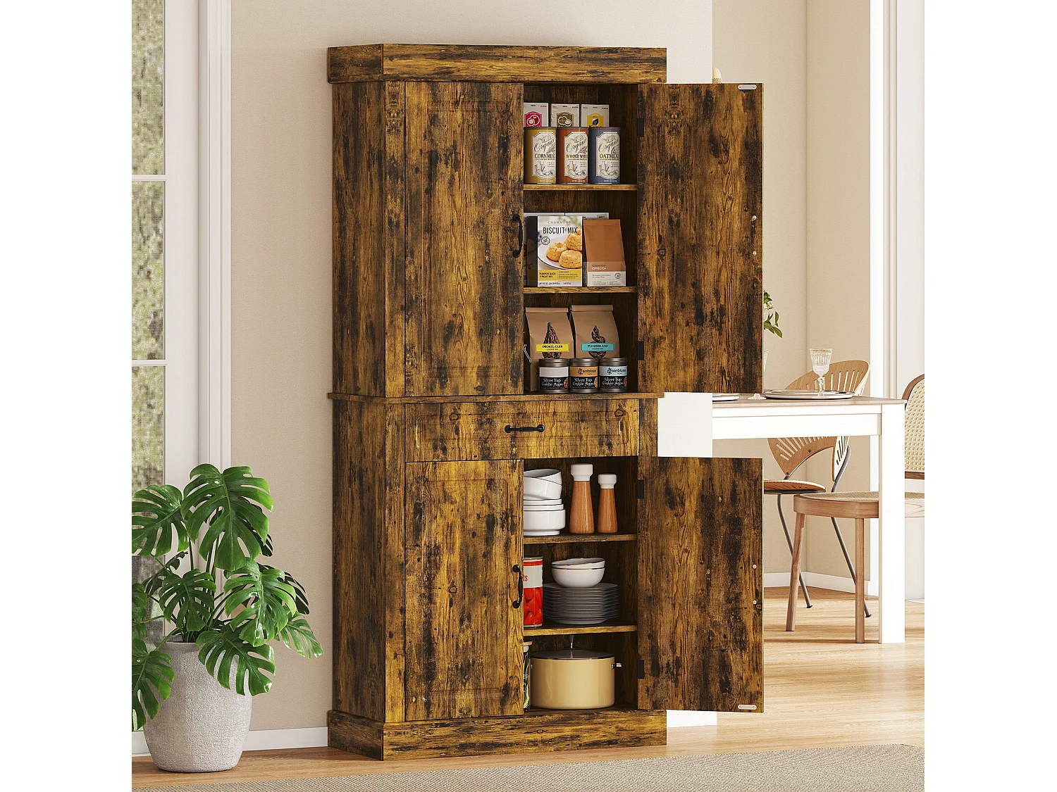 Zirolu 180cm Brown Tall Kitchen Pantry Cabinet with Drawer and Shelves