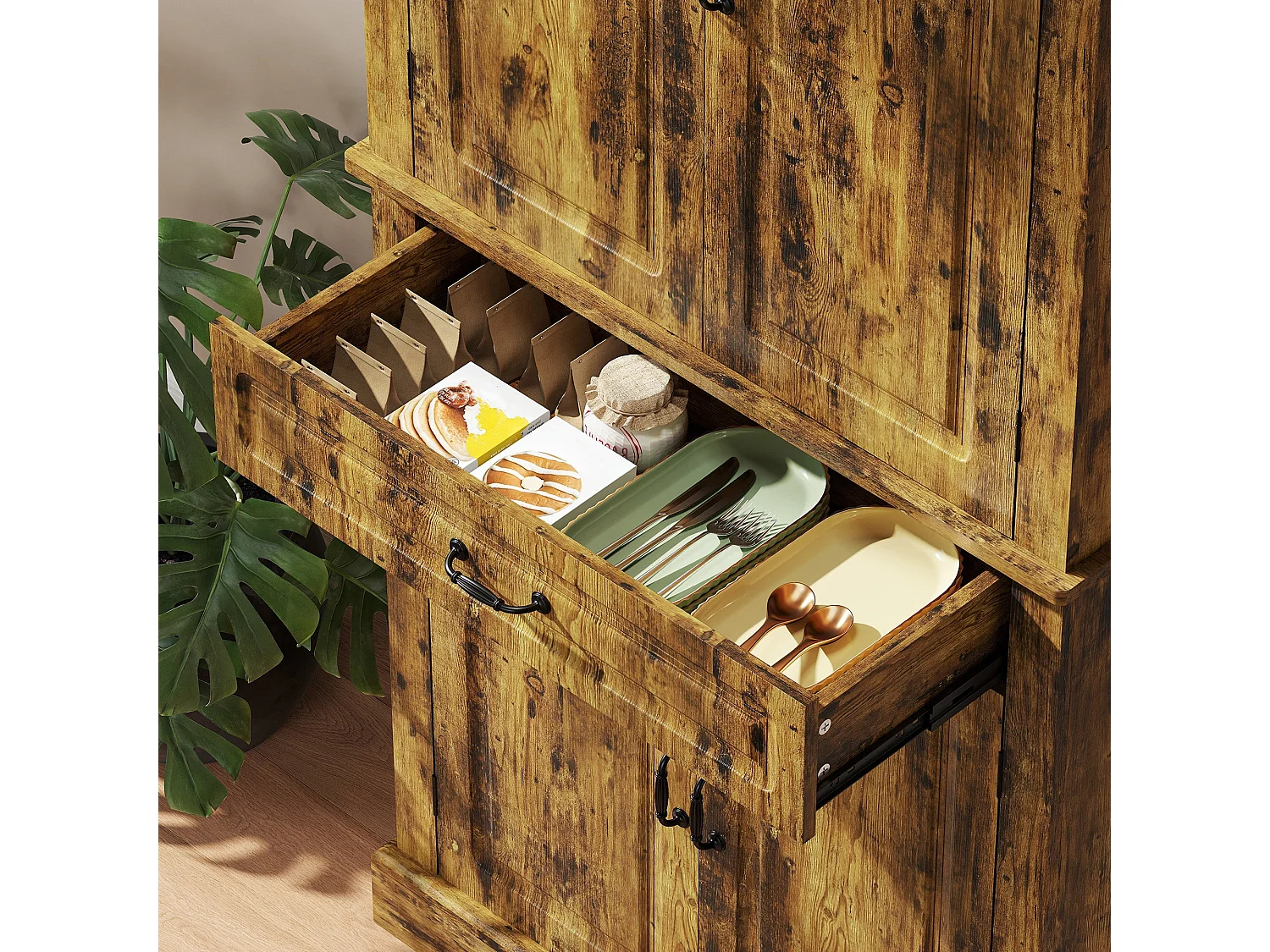 Zirolu 180cm Brown Tall Kitchen Pantry Cabinet with Drawer and Shelves