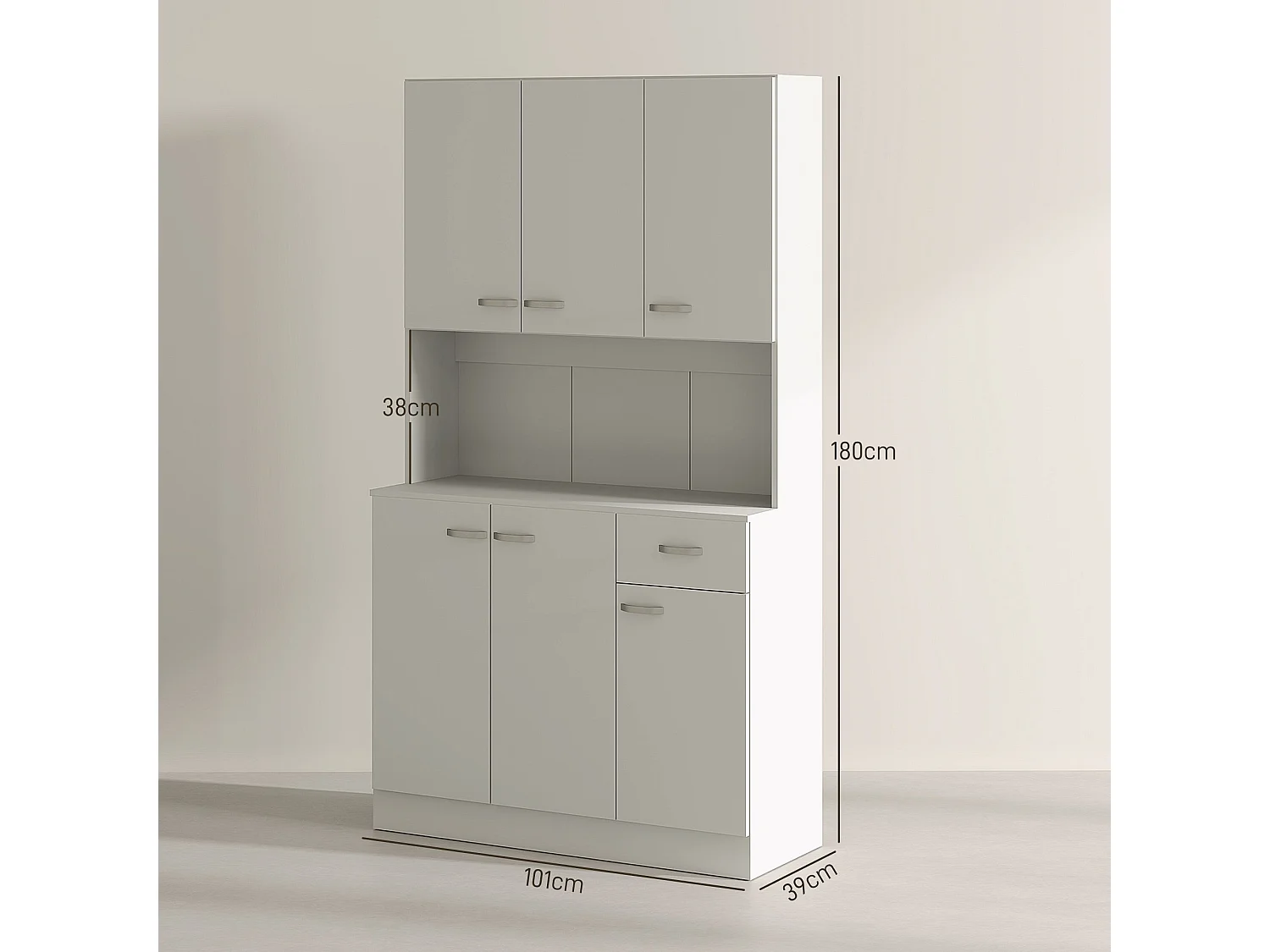 Rasu 180cm Cream White Freestanding Kitchen Pantry Cabinet