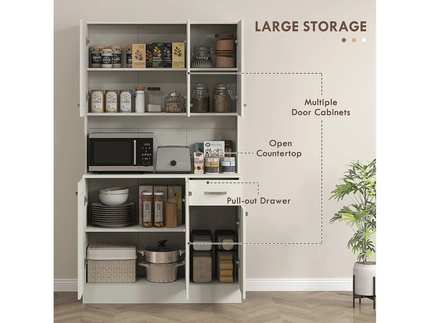 Rasu 180cm Cream White Freestanding Kitchen Pantry Cabinet