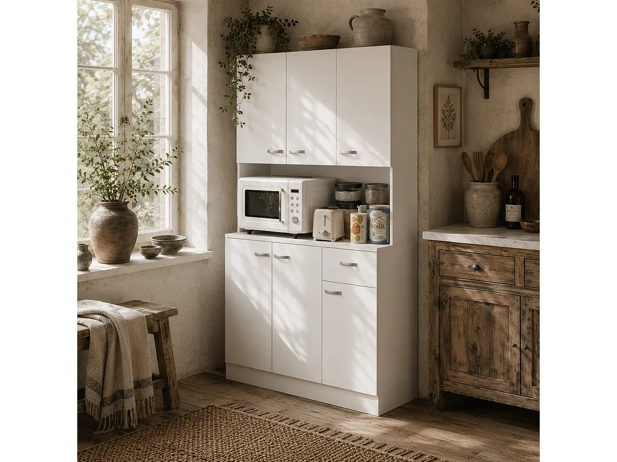 Rasu 180cm Cream White Freestanding Kitchen Pantry Cabinet