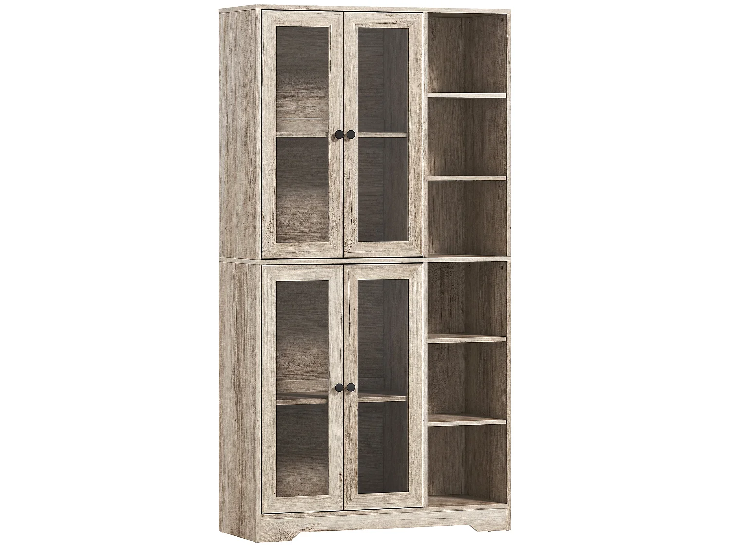 Mole Pantry Tall Oak Effect Kitchen Storage Cabinet with 4 Glass Doors