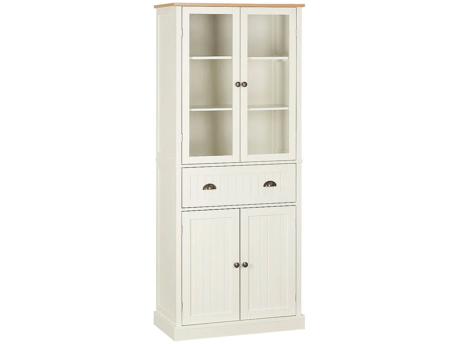 Fidozi Cream White 5 Tier Freestanding Kitchen Pantry Cabinet with Adjustable Shelves and Drawer