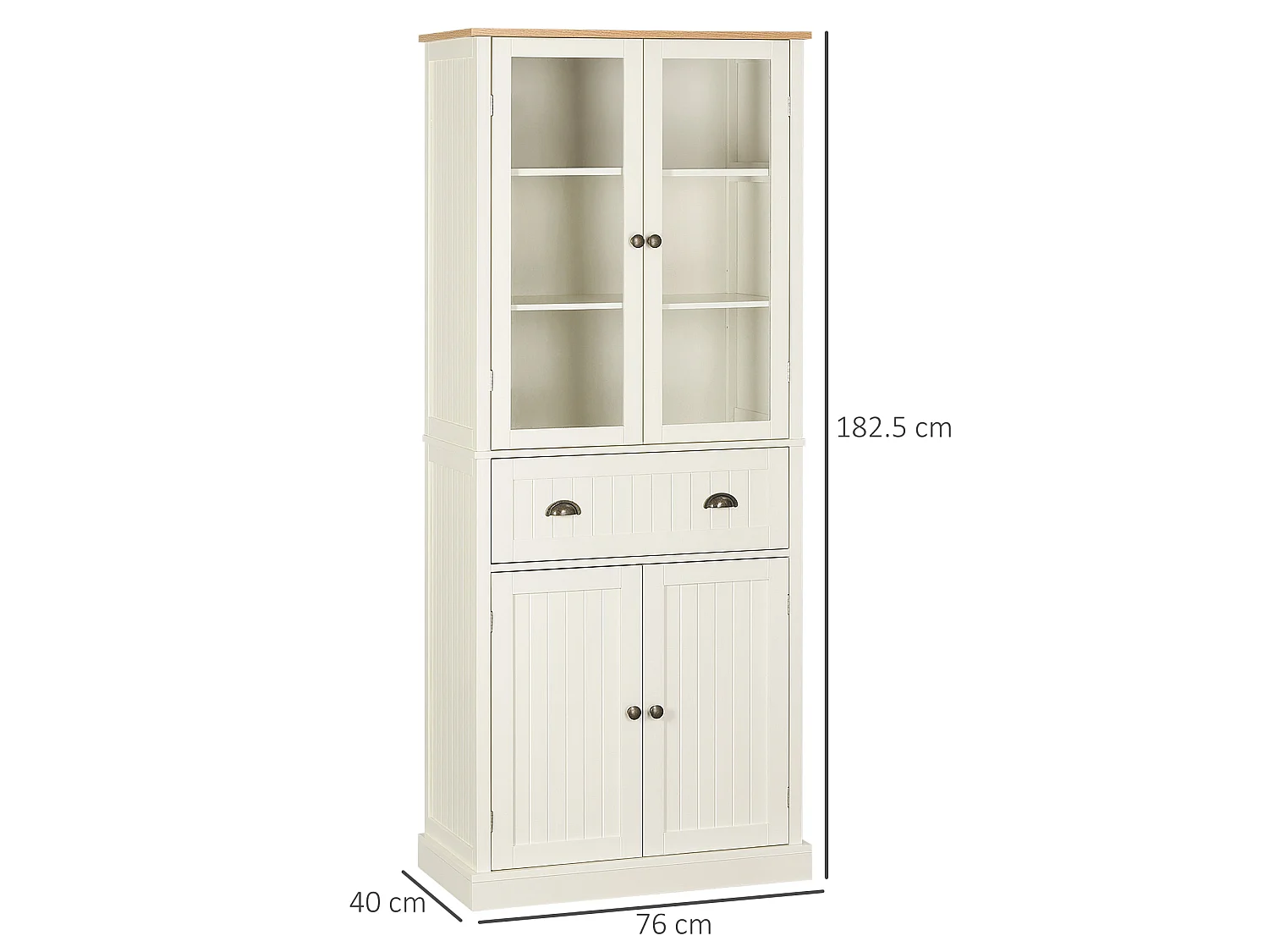 Fidozi Cream White 5 Tier Freestanding Kitchen Pantry Cabinet with Adjustable Shelves and Drawer