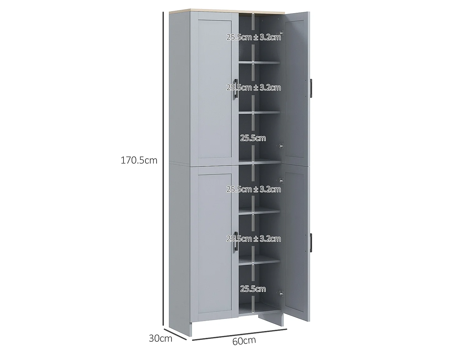 Keketa 171cm Grey 4 Door Wooden Kitchen Pantry Cabinet Narrow Freestanding Storage