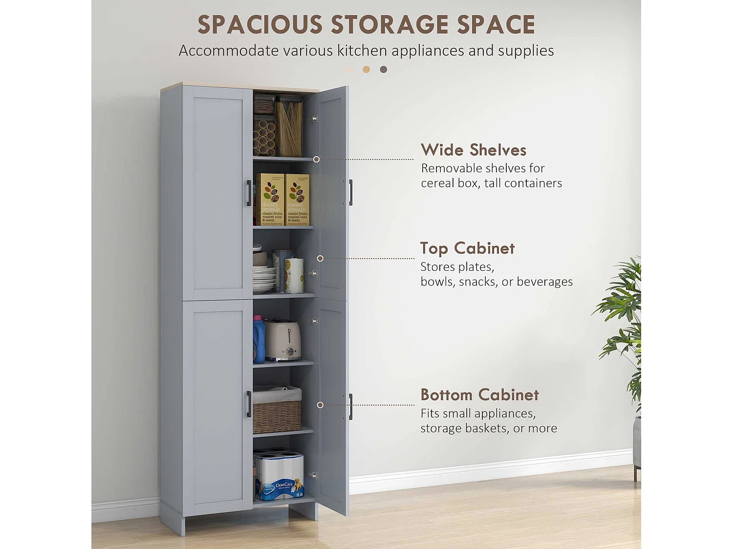 Keketa 171cm Grey 4 Door Wooden Kitchen Pantry Cabinet Narrow Freestanding Storage