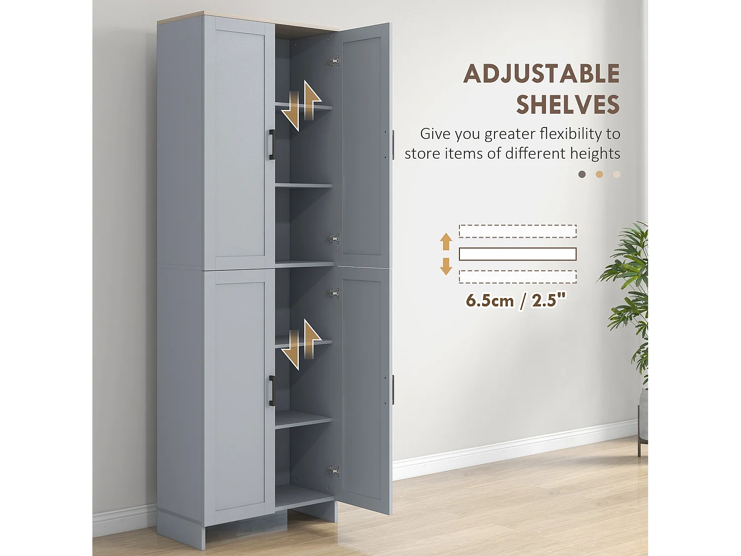 Keketa 171cm Grey 4 Door Wooden Kitchen Pantry Cabinet Narrow Freestanding Storage