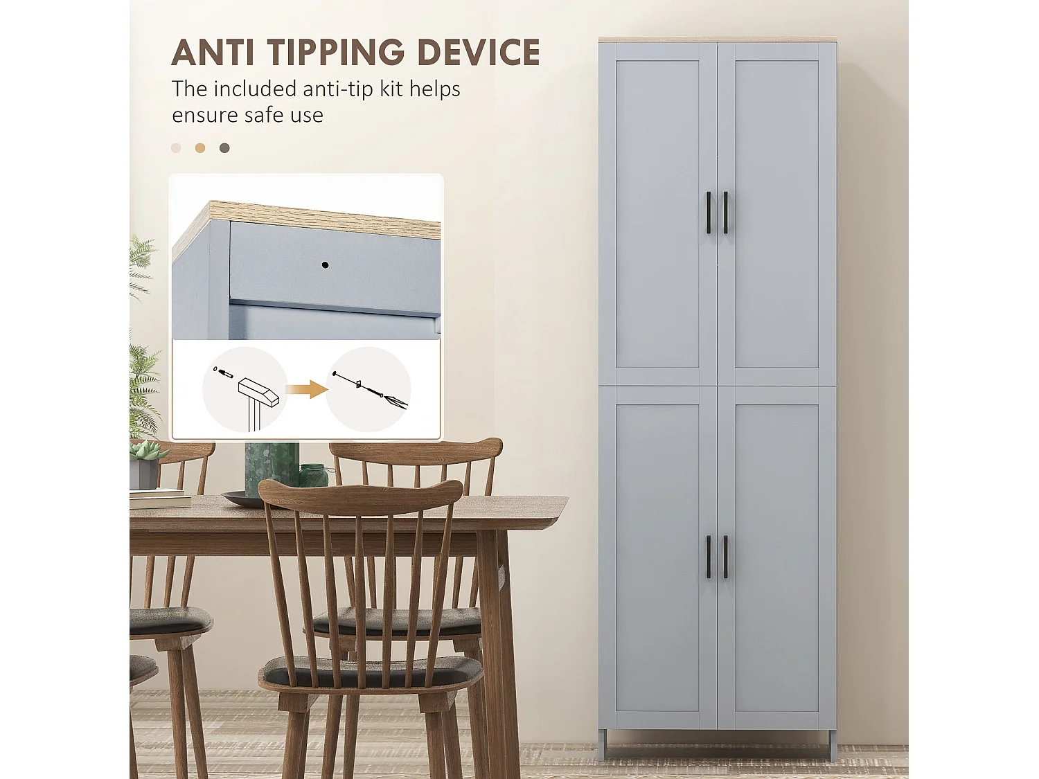 Keketa 171cm Grey 4 Door Wooden Kitchen Pantry Cabinet Narrow Freestanding Storage