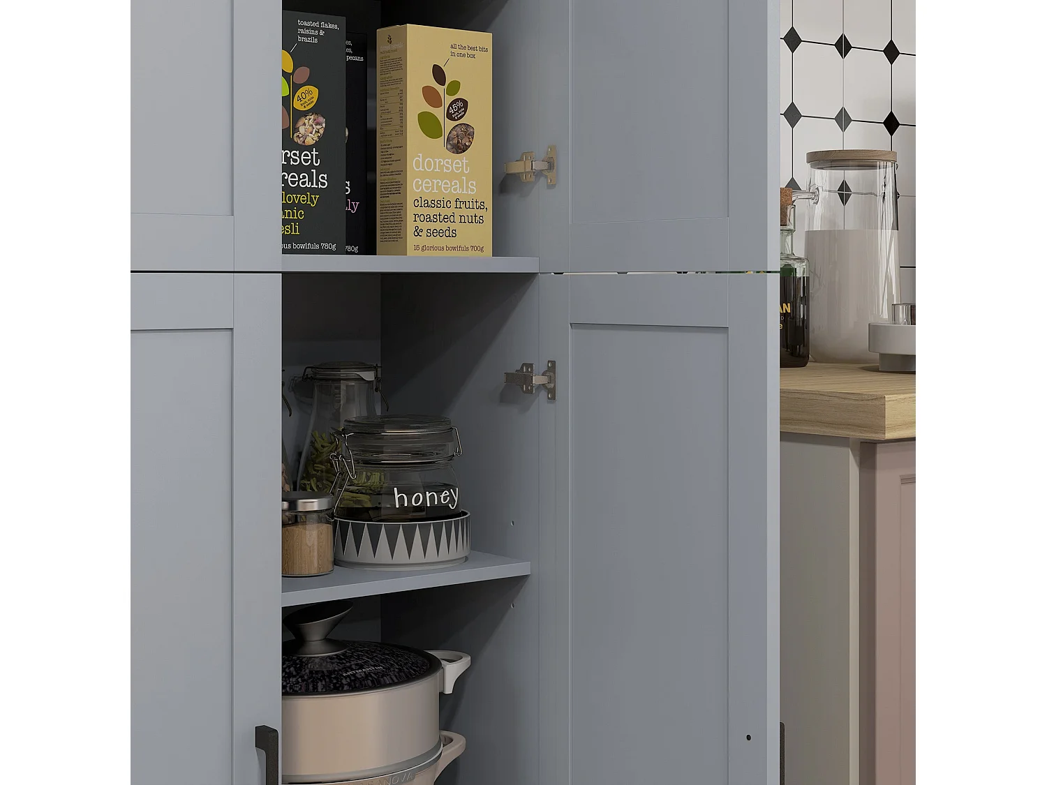 Keketa 171cm Grey 4 Door Wooden Kitchen Pantry Cabinet Narrow Freestanding Storage