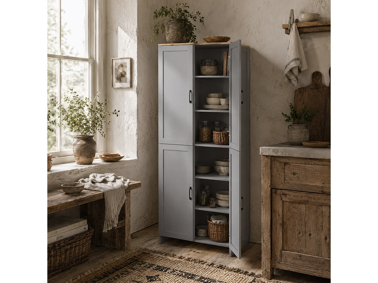 Keketa 171cm Grey 4 Door Wooden Kitchen Pantry Cabinet Narrow Freestanding Storage