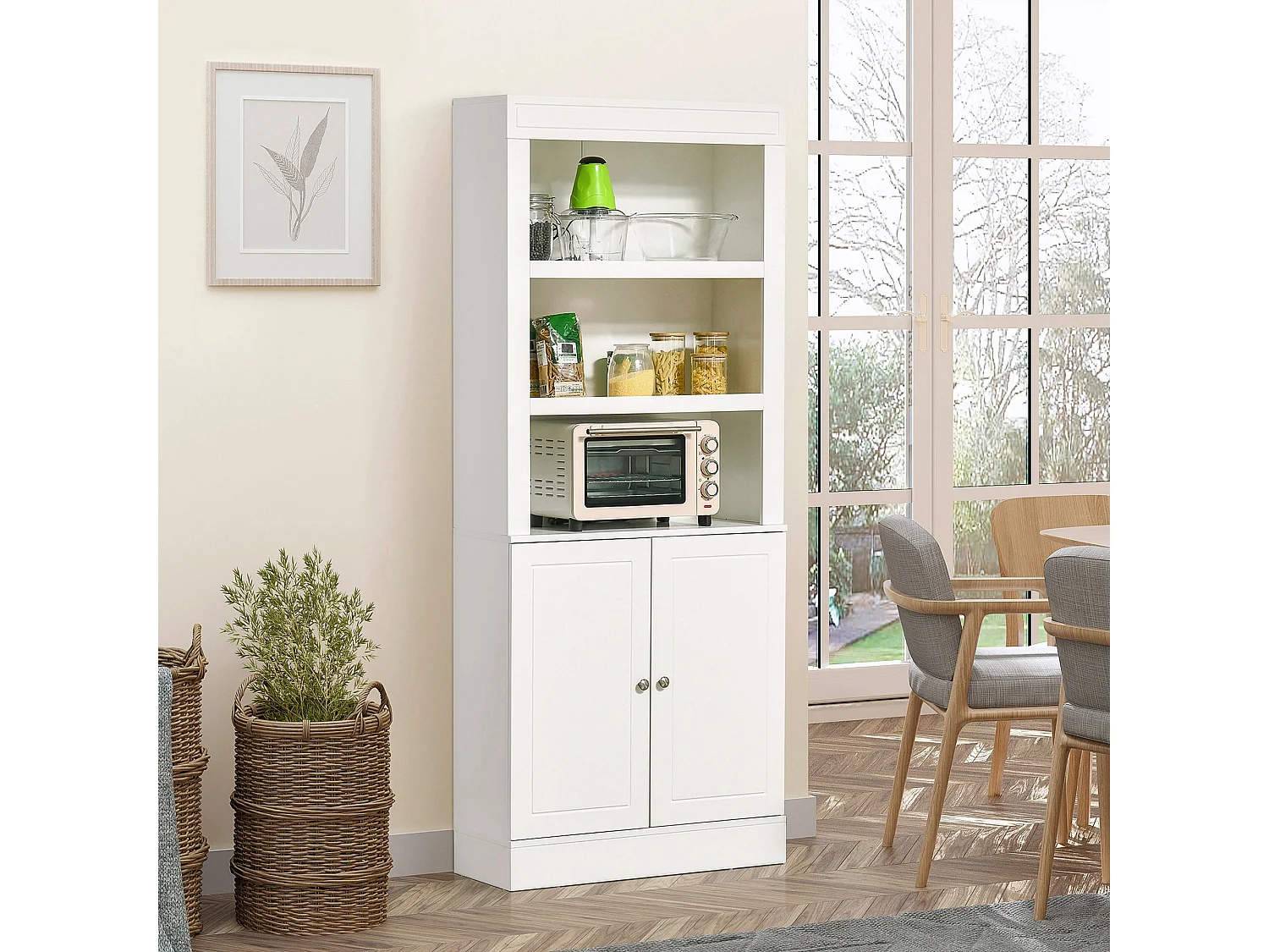 Kala 6 Tier White Freestanding Kitchen Storage Cupboard MDF Double Doors Hinged