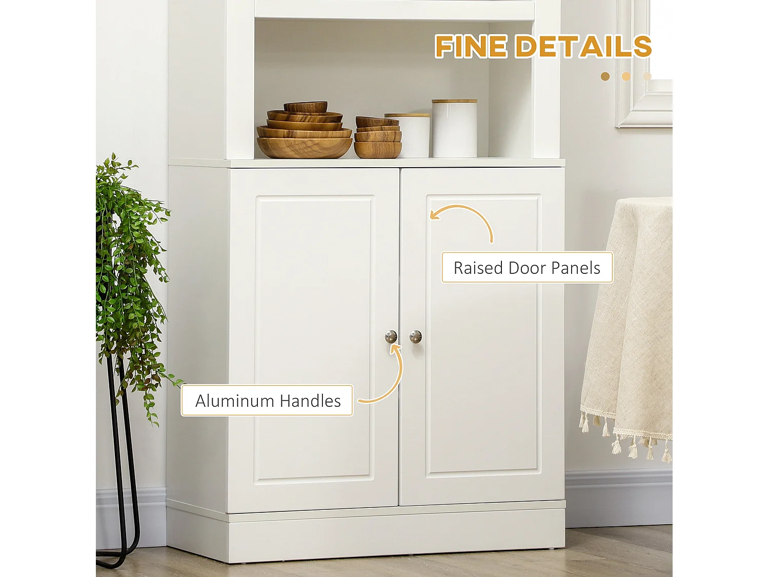 Kala 6 Tier White Freestanding Kitchen Storage Cupboard MDF Double Doors Hinged