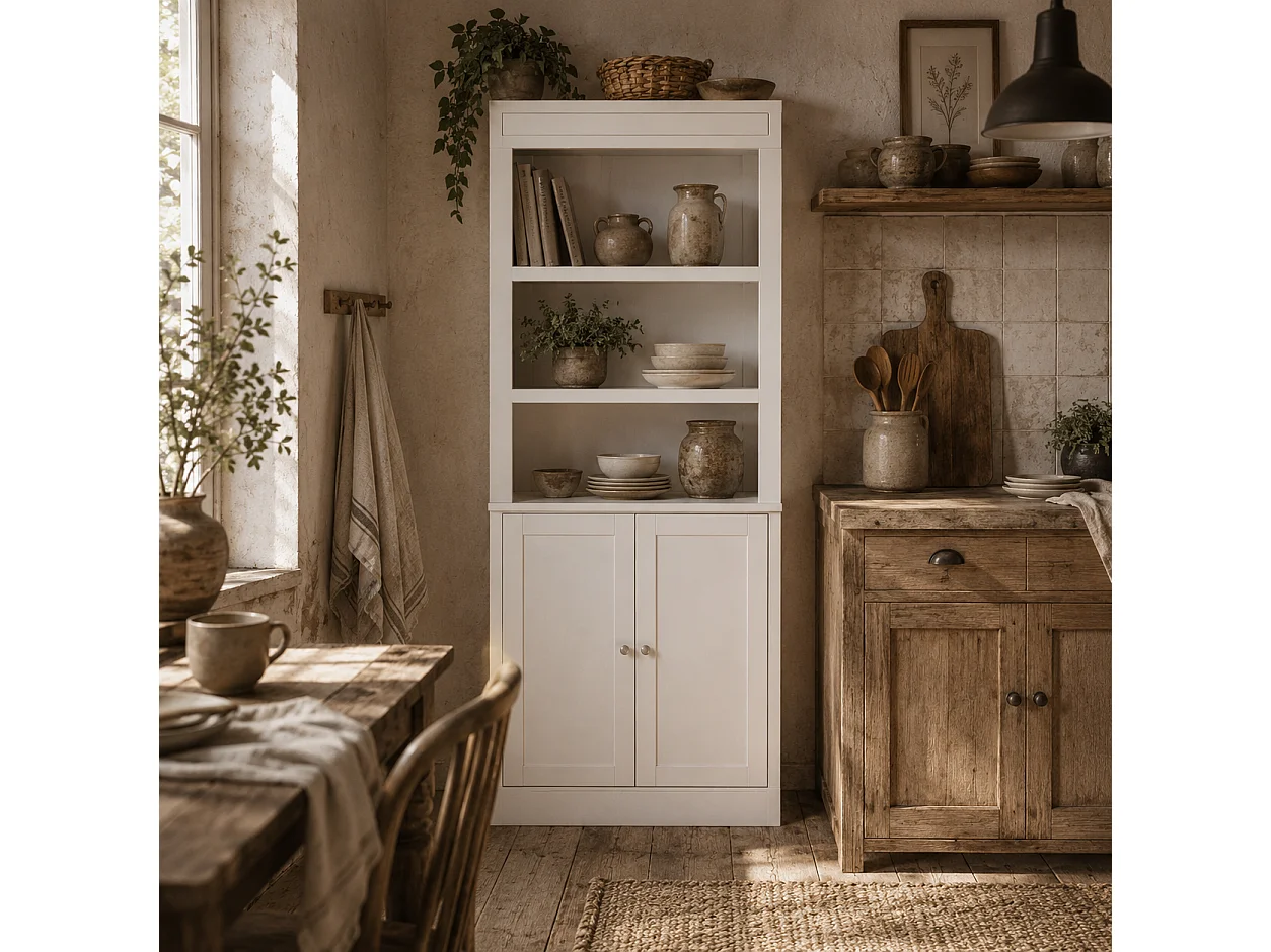 Kala 6 Tier White Freestanding Kitchen Storage Cupboard MDF Double Doors Hinged