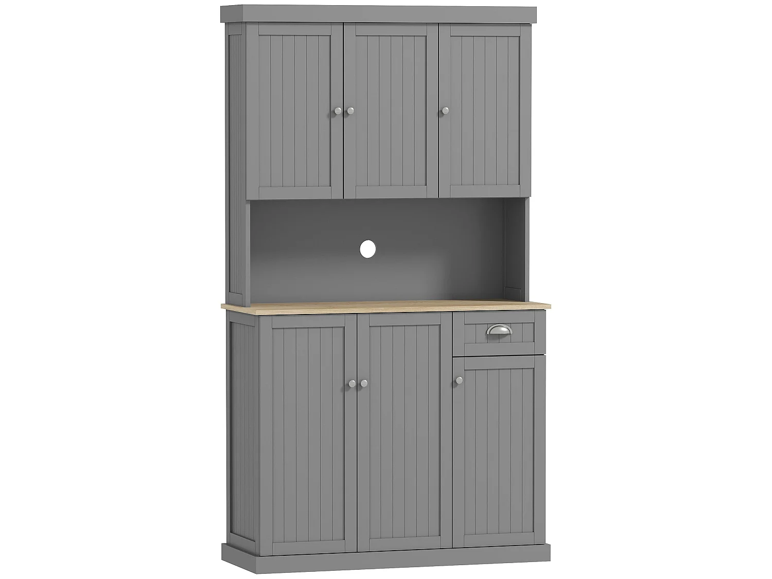 180cm Tall Grey Kitchen Storage Cabinet with Counter Drawer and 6 Doors