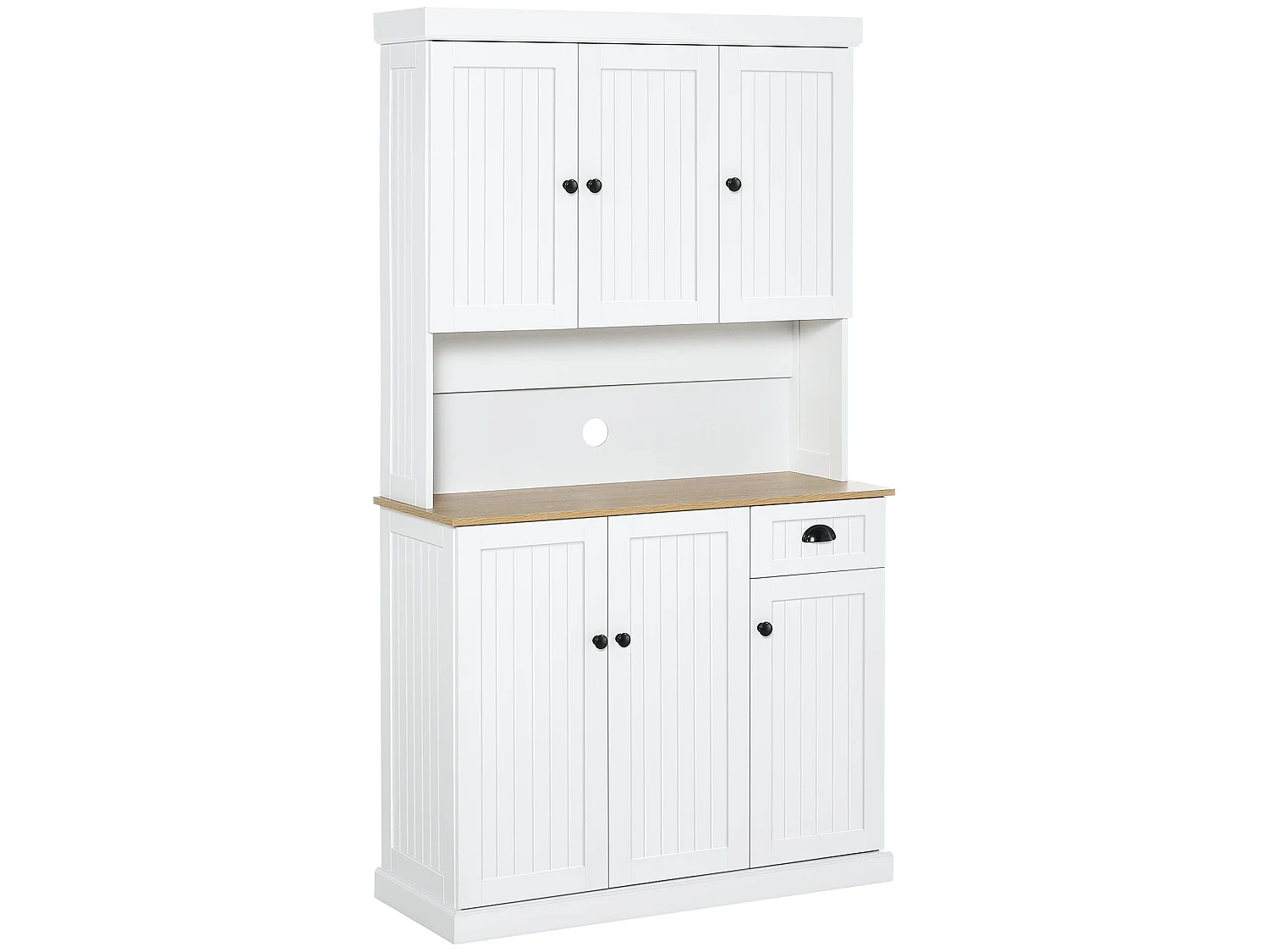 Moviel 180cm Tall White Kitchen Storage Cabinet Open Counter Drawer and 6 Doors