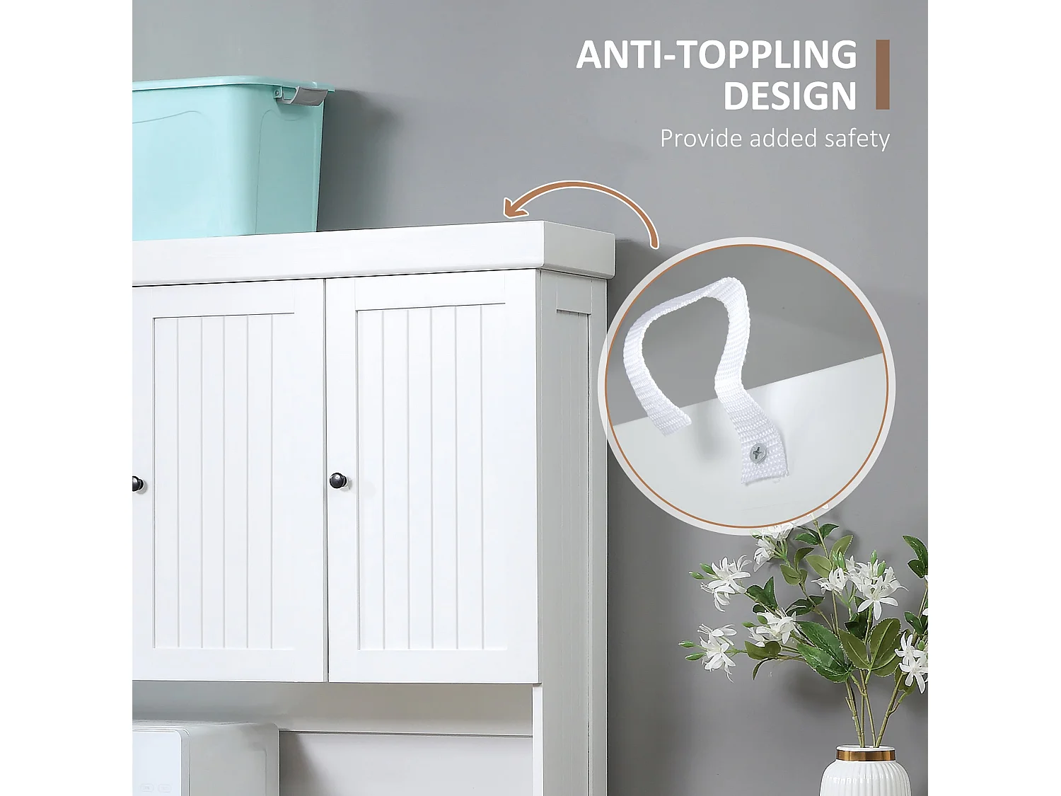 Moviel 180cm Tall White Kitchen Storage Cabinet Open Counter Drawer and 6 Doors