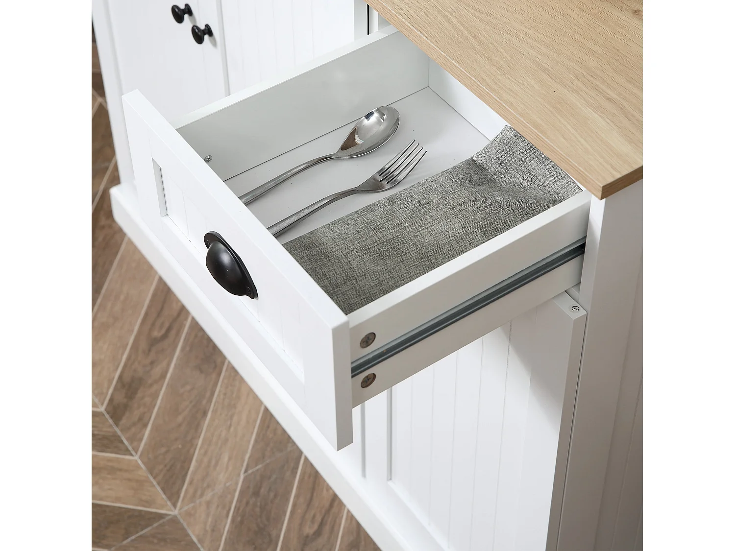 Moviel 180cm Tall White Kitchen Storage Cabinet Open Counter Drawer and 6 Doors