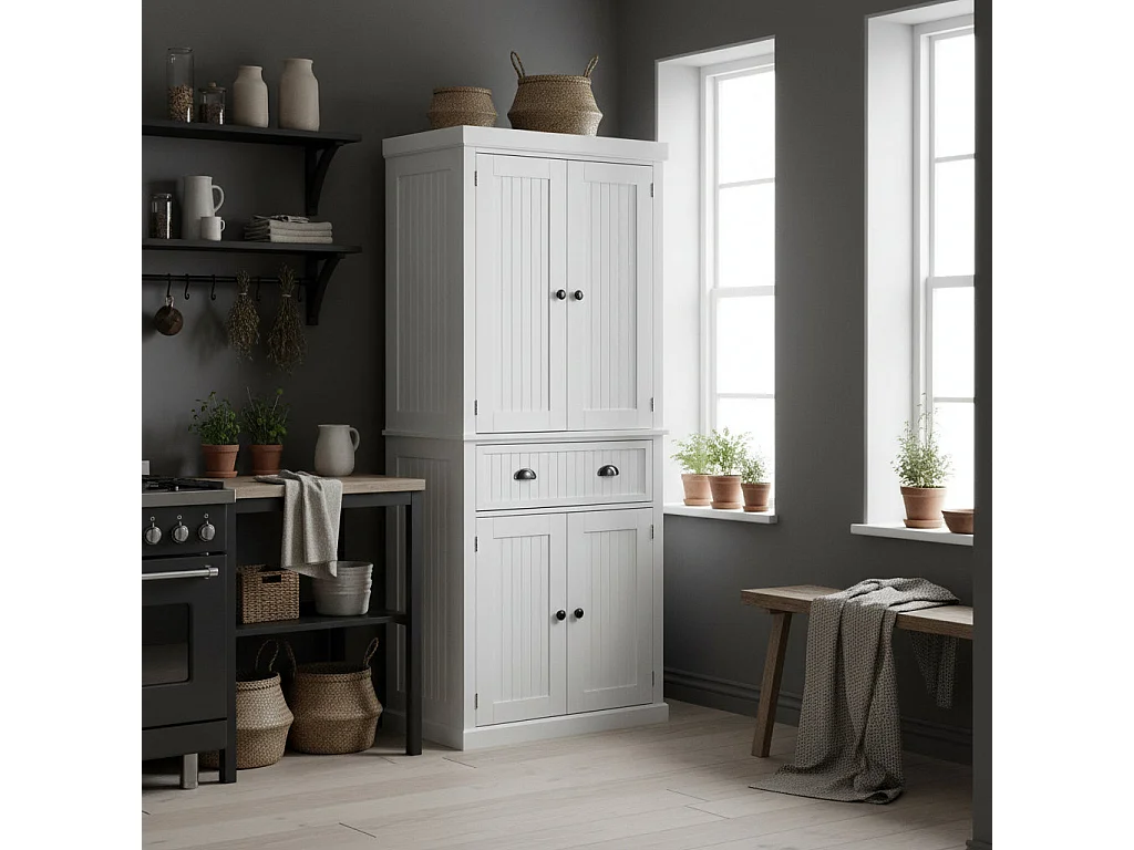 Ellu Soso White Kitchen Storage Cabinet with Drawer and Adjustable Shelves