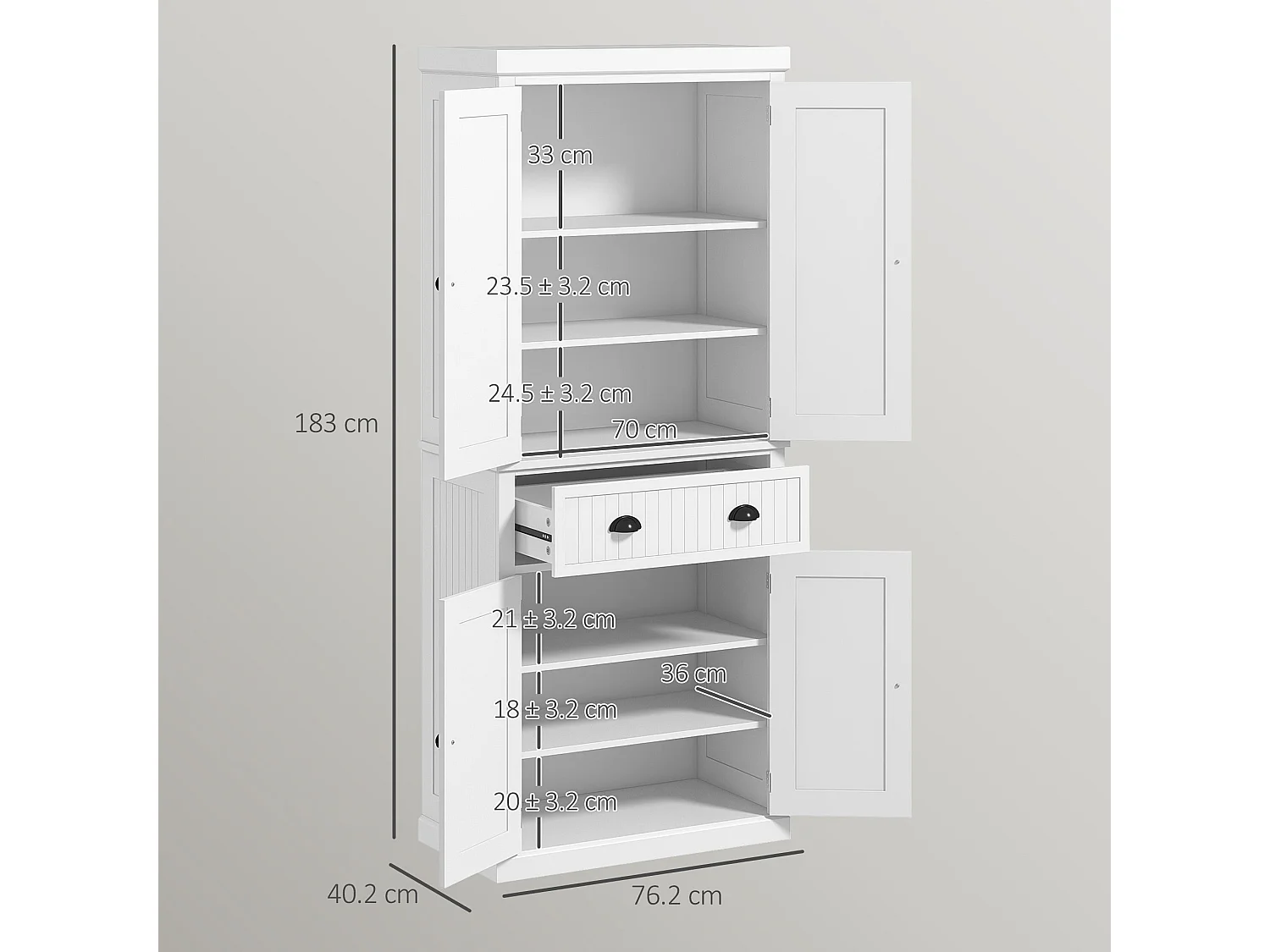 Ellu Soso White Kitchen Storage Cabinet with Drawer and Adjustable Shelves