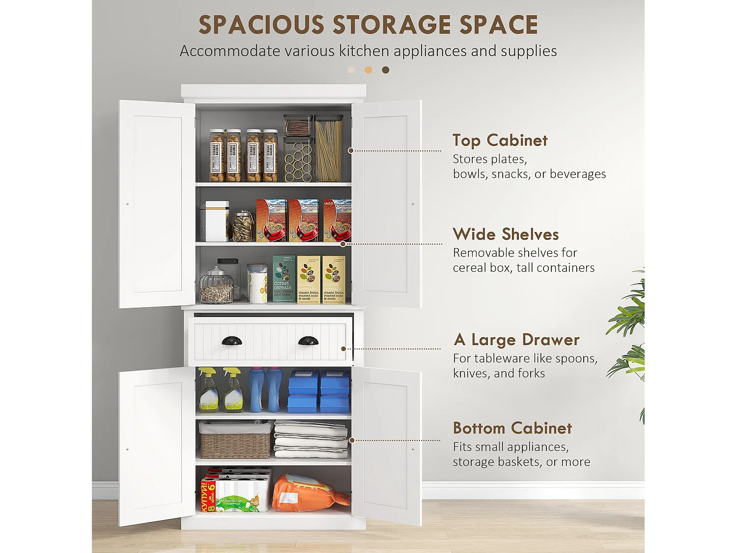 Ellu Soso White Kitchen Storage Cabinet with Drawer and Adjustable Shelves