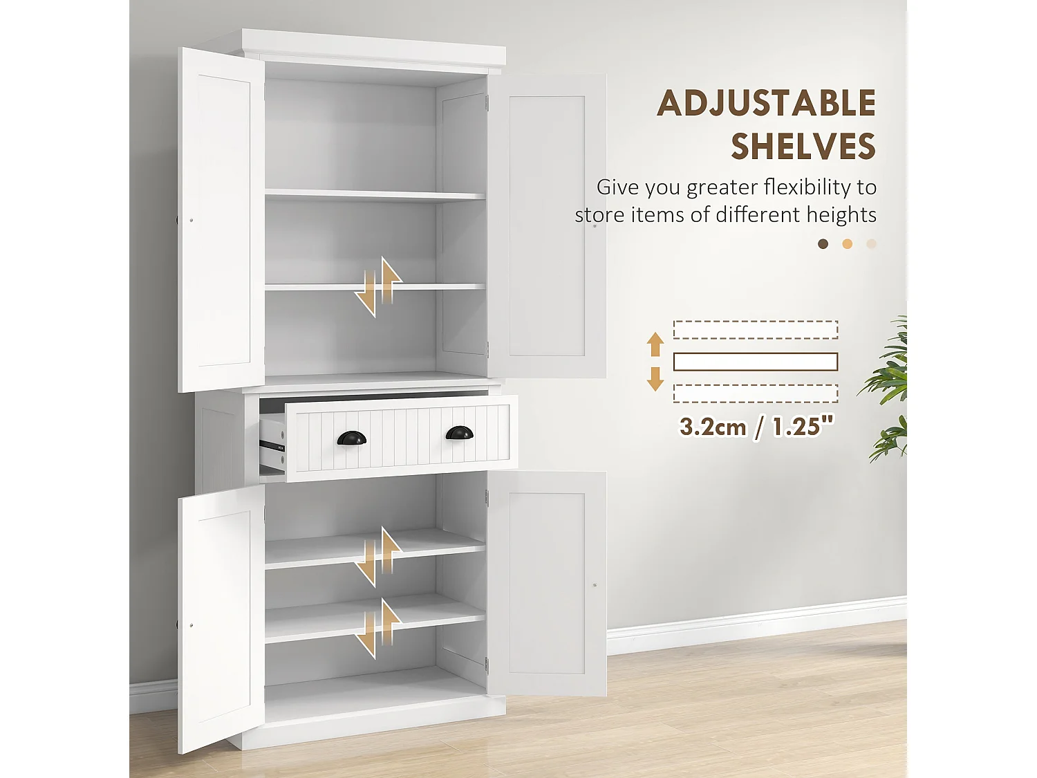 Ellu Soso White Kitchen Storage Cabinet with Drawer and Adjustable Shelves
