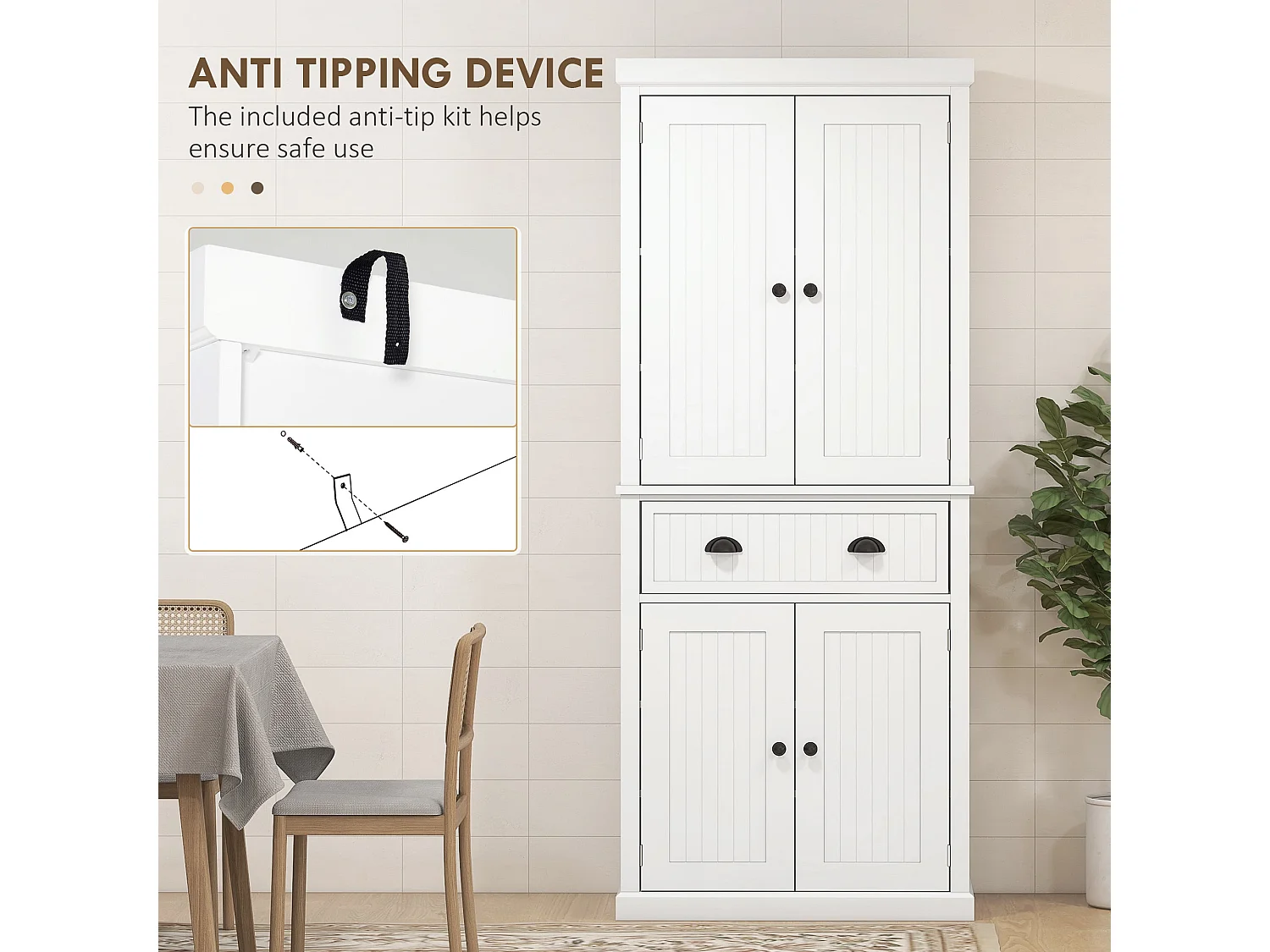 Ellu Soso White Kitchen Storage Cabinet with Drawer and Adjustable Shelves