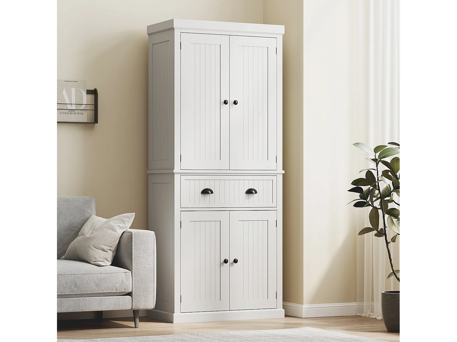 Ellu Soso White Kitchen Storage Cabinet with Drawer and Adjustable Shelves
