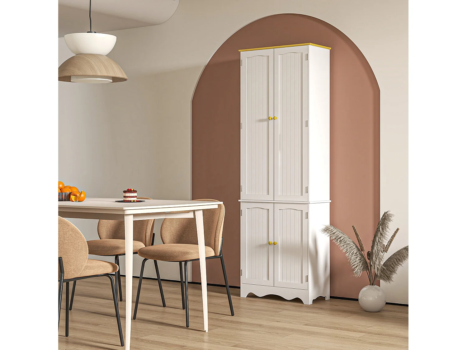 Banodo 183cm White and Brown 4 Door Freestanding Kitchen Storage Cabinet