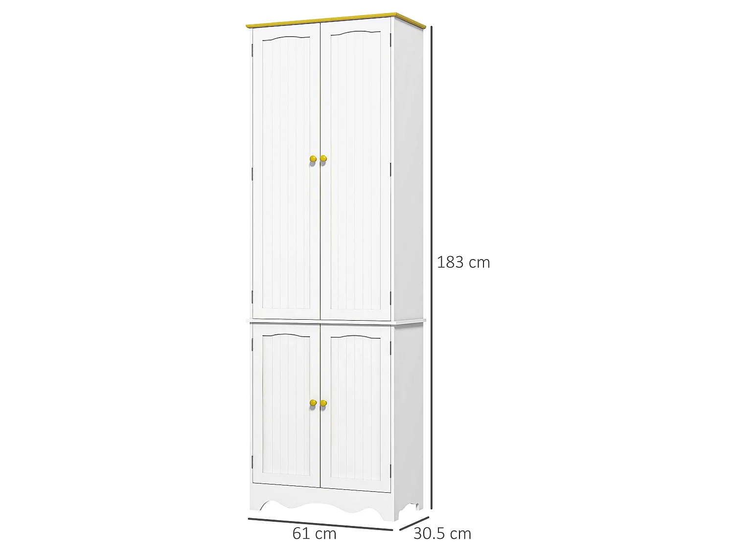 Banodo 183cm White and Brown 4 Door Freestanding Kitchen Storage Cabinet