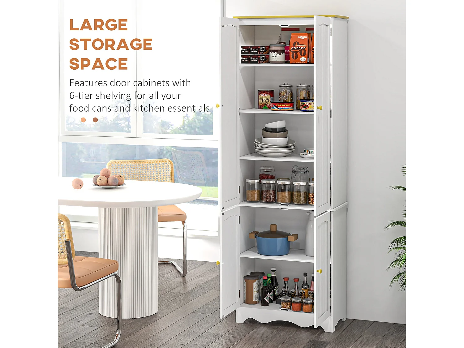 Banodo 183cm White and Brown 4 Door Freestanding Kitchen Storage Cabinet