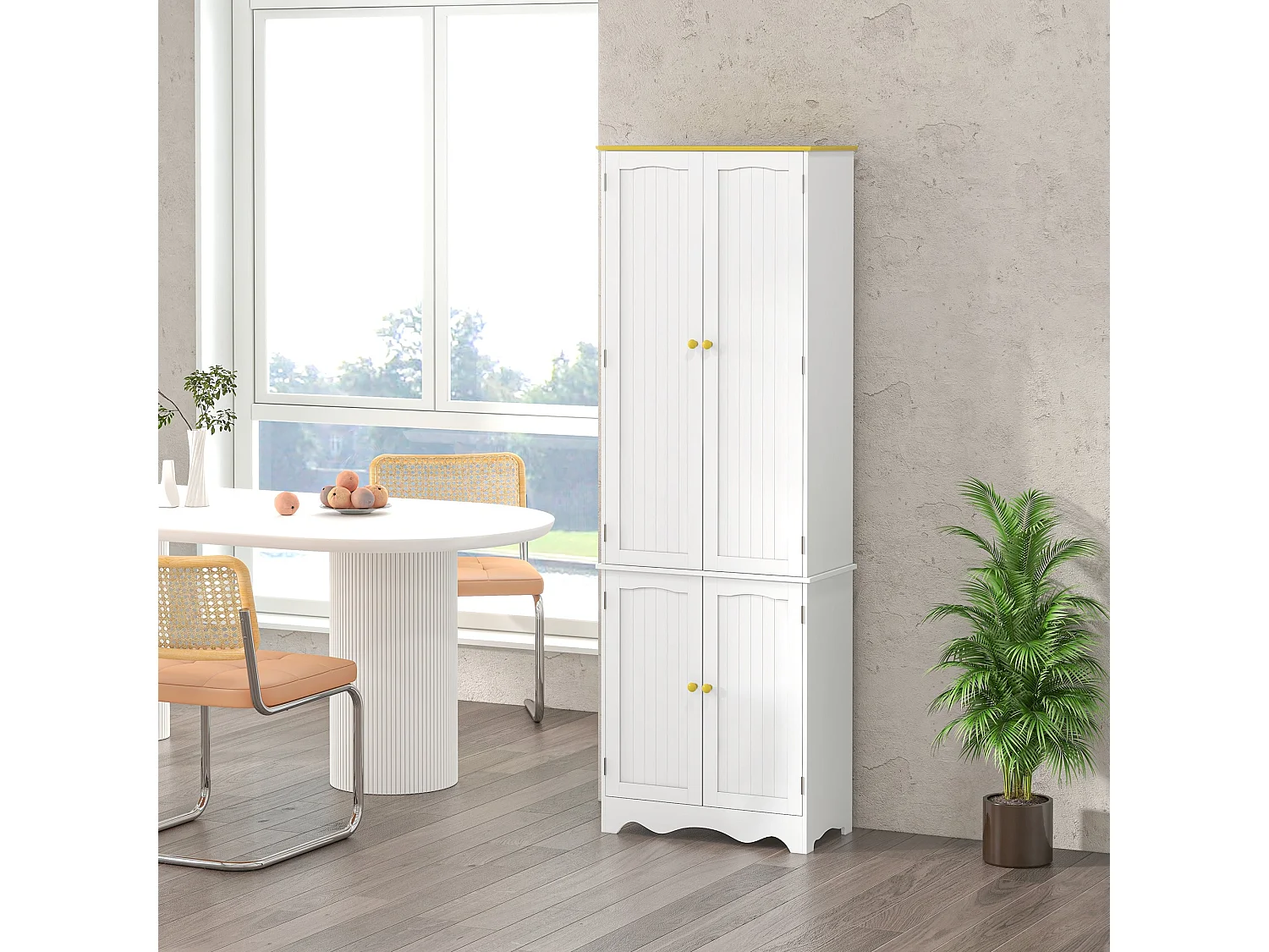 Banodo 183cm White and Brown 4 Door Freestanding Kitchen Storage Cabinet