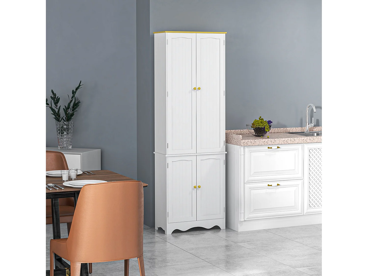 Banodo 183cm White and Brown 4 Door Freestanding Kitchen Storage Cabinet