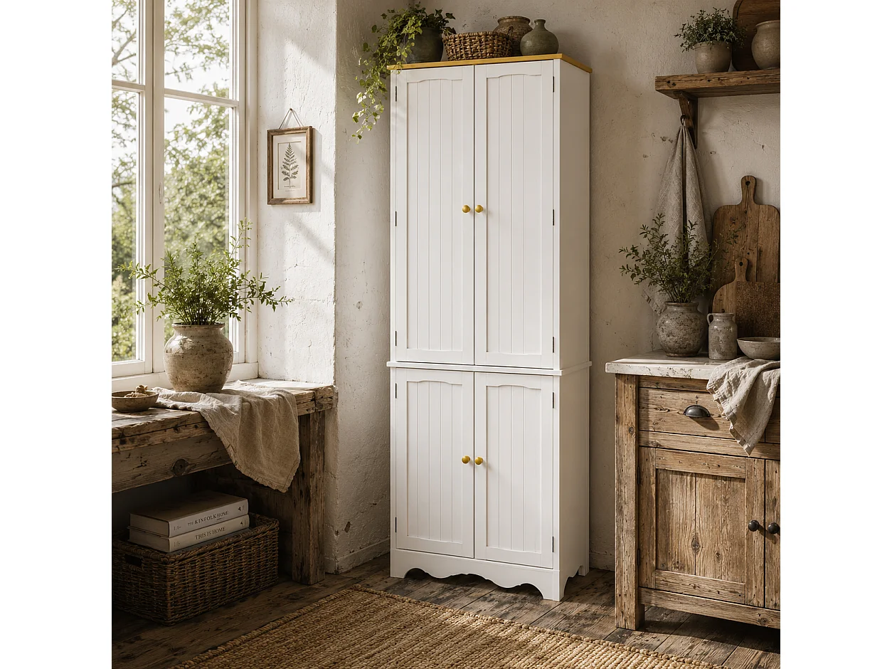 Banodo 183cm White and Brown 4 Door Freestanding Kitchen Storage Cabinet