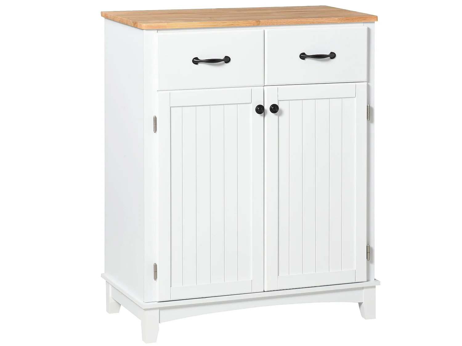 Vamalu White Kitchen Sideboard with 2 Drawers and Rubberwood Top