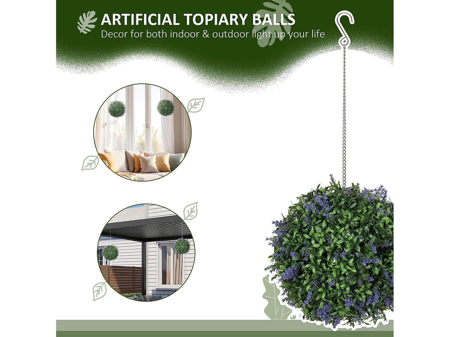 Liropa Set of 2 UV Resistant Artificial Topiary Balls Lavender Style Purple Flowers 30cm