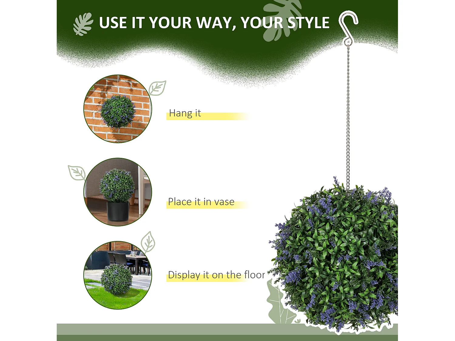 Liropa Set of 2 UV Resistant Artificial Topiary Balls Lavender Style Purple Flowers 30cm