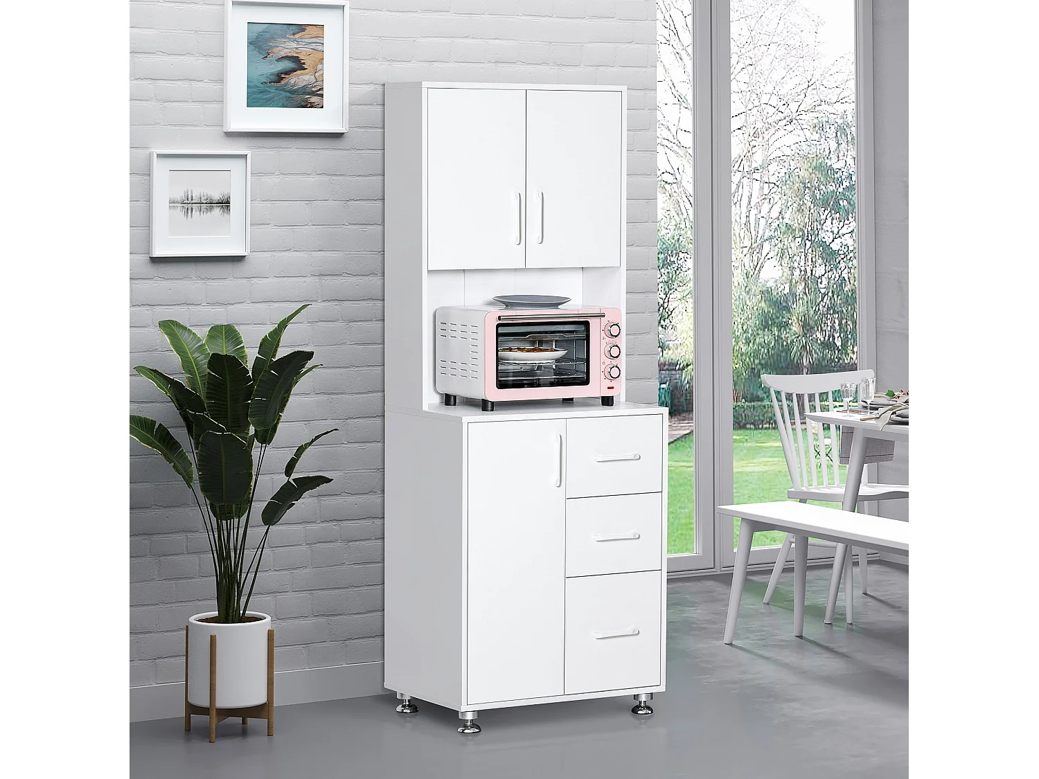 Cohana White Modern Kitchen Cupboard 3 Drawers Open Counter 160x60x40cm