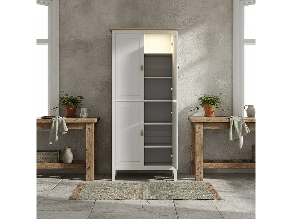 Kaha White Tall Pantry Cabinet with Motion Sensor LED Lighting 176.5cm