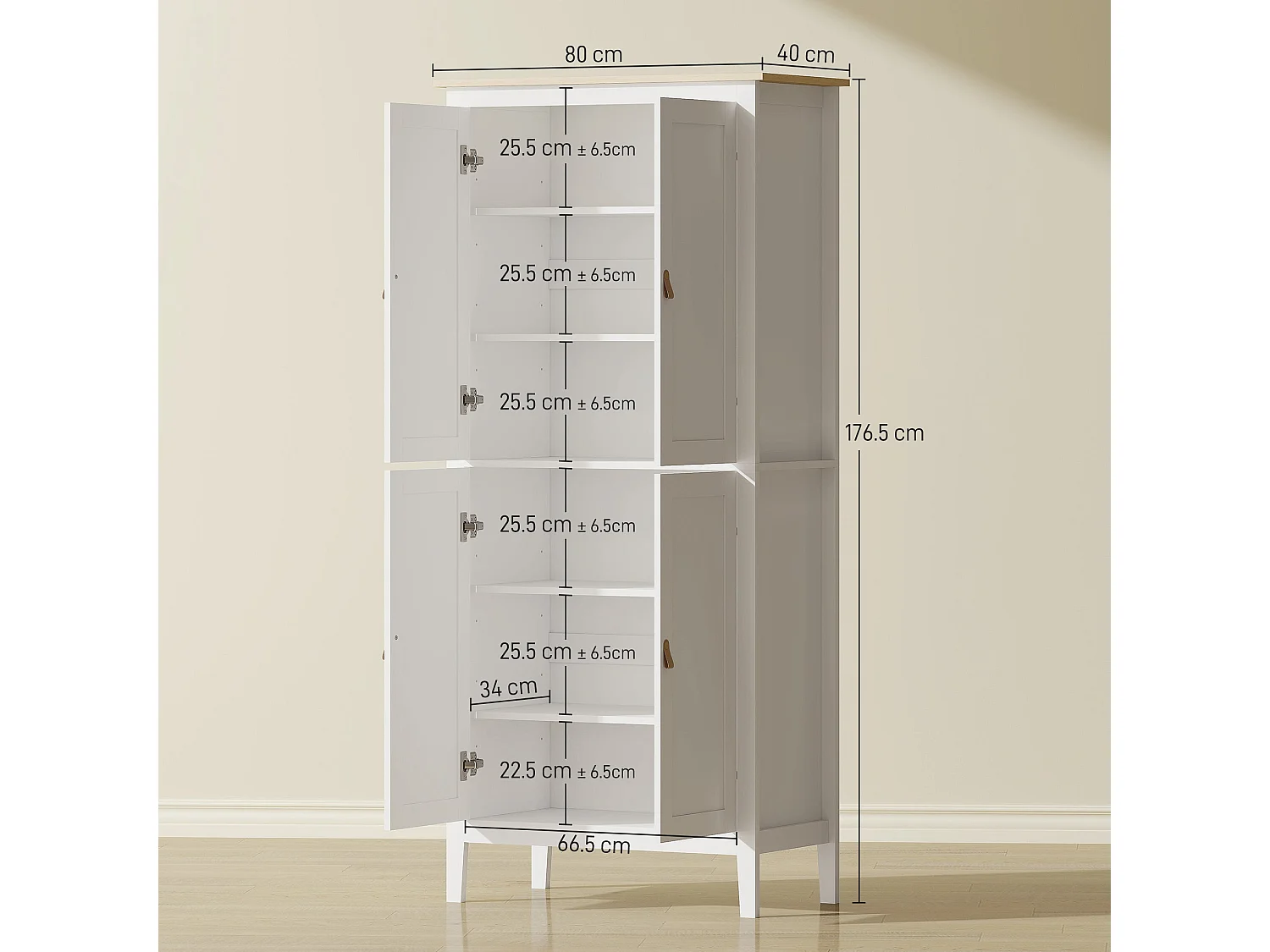 Kaha White Tall Pantry Cabinet with Motion Sensor LED Lighting 176.5cm