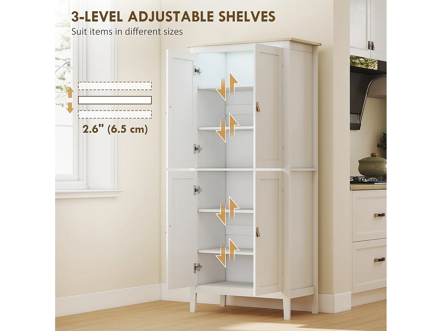 Kaha White Tall Pantry Cabinet with Motion Sensor LED Lighting 176.5cm