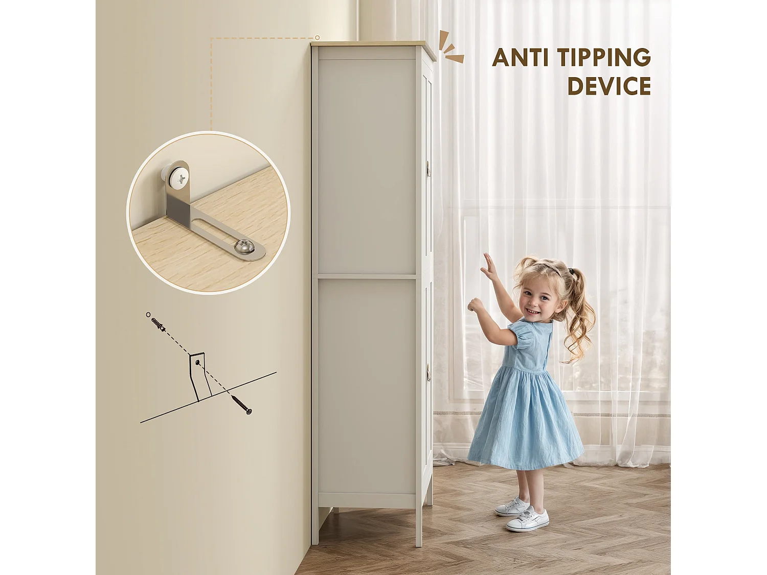 Kaha White Tall Pantry Cabinet with Motion Sensor LED Lighting 176.5cm