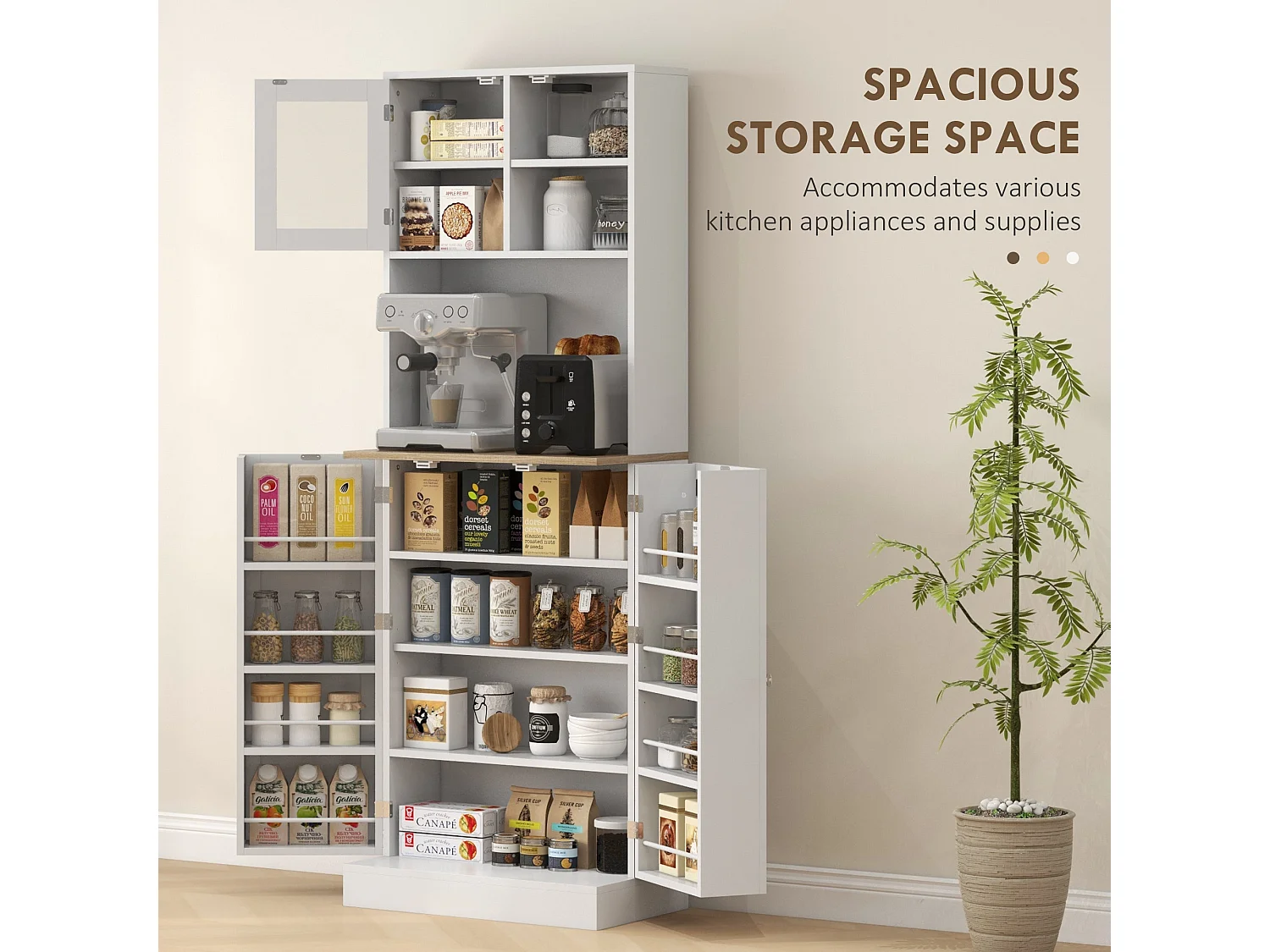 Tabetti Wooden White 2 Part Kitchen Storage Cabinet 60W x 35D x 169Hcm