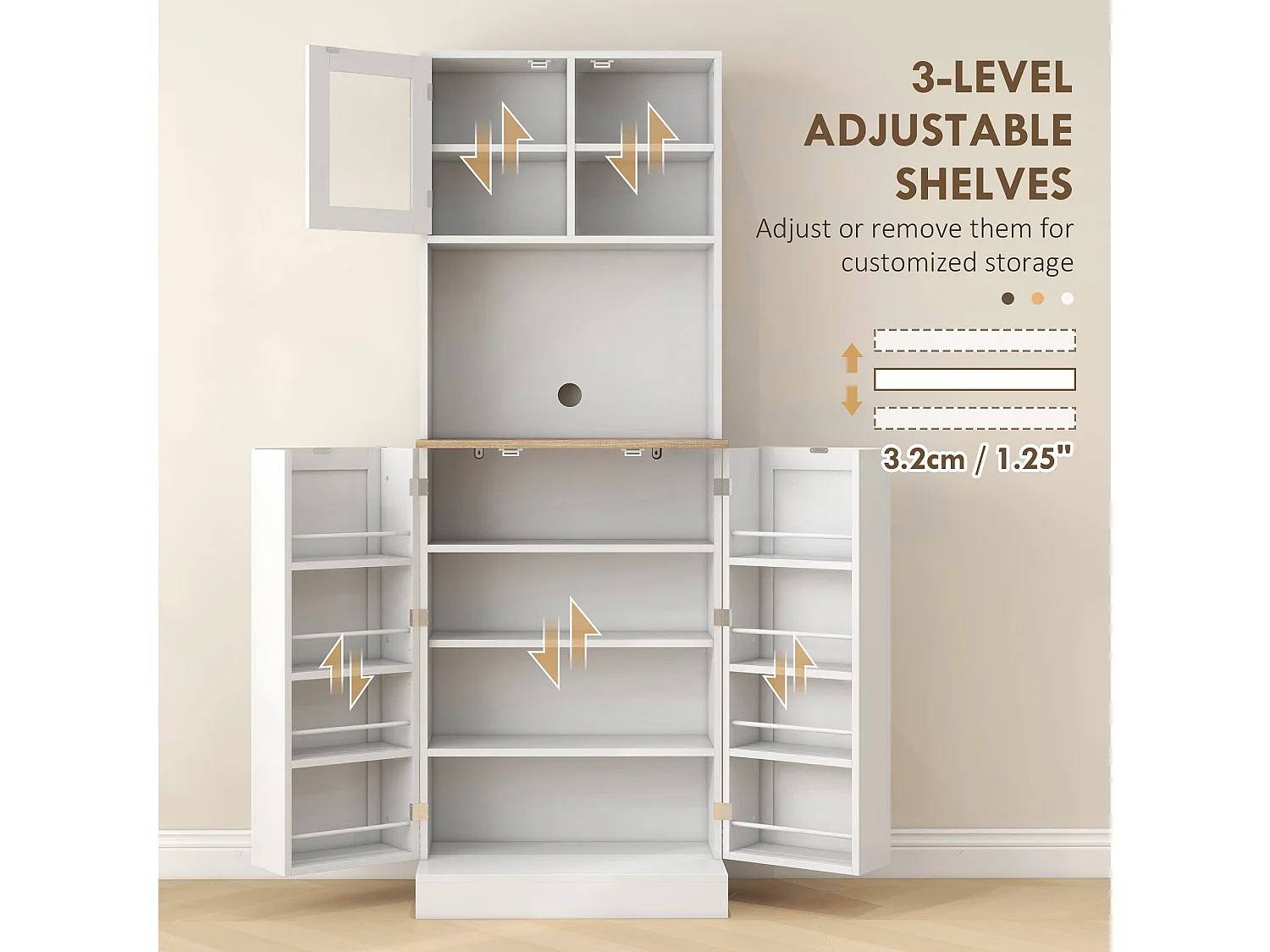 Tabetti Wooden White 2 Part Kitchen Storage Cabinet 60W x 35D x 169Hcm