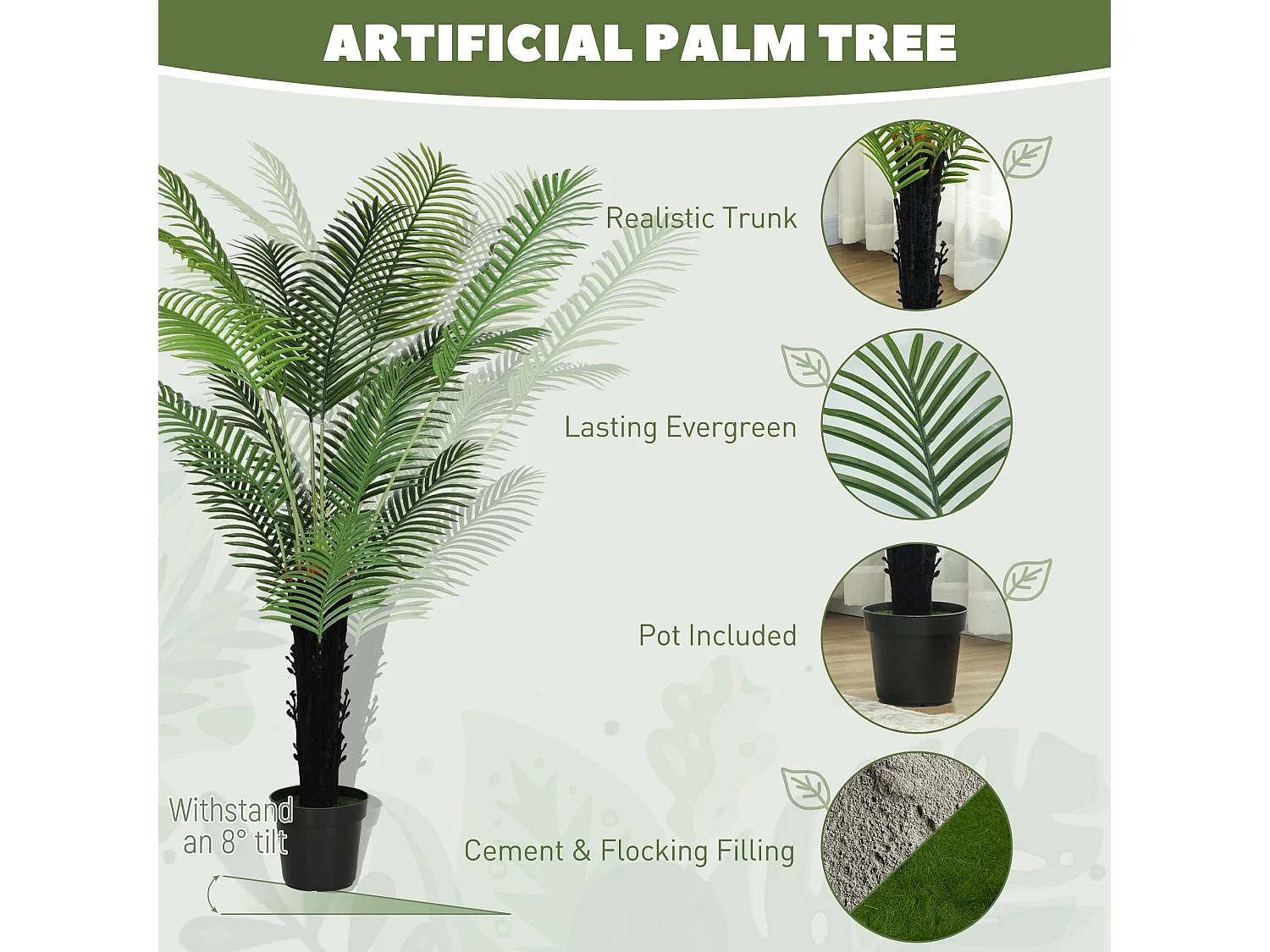 175cm Artificial Areca Palm in Pot Layered Green Leaves