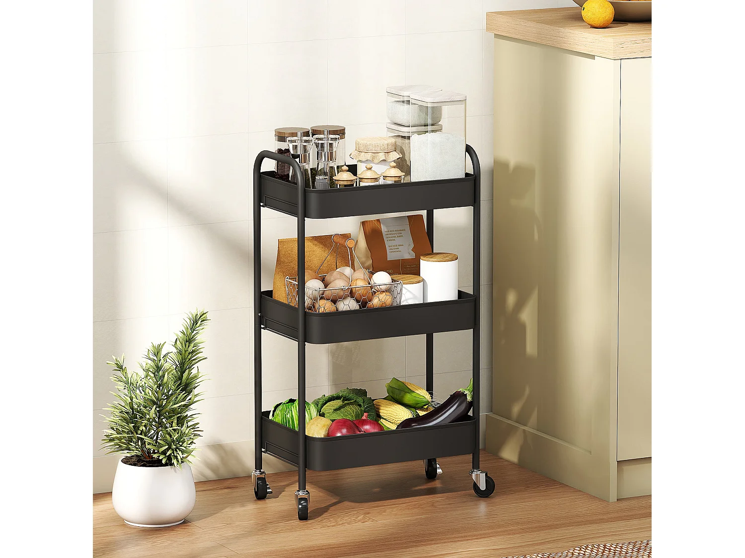 Varafi 3 Tier Metal Storage Trolley Black