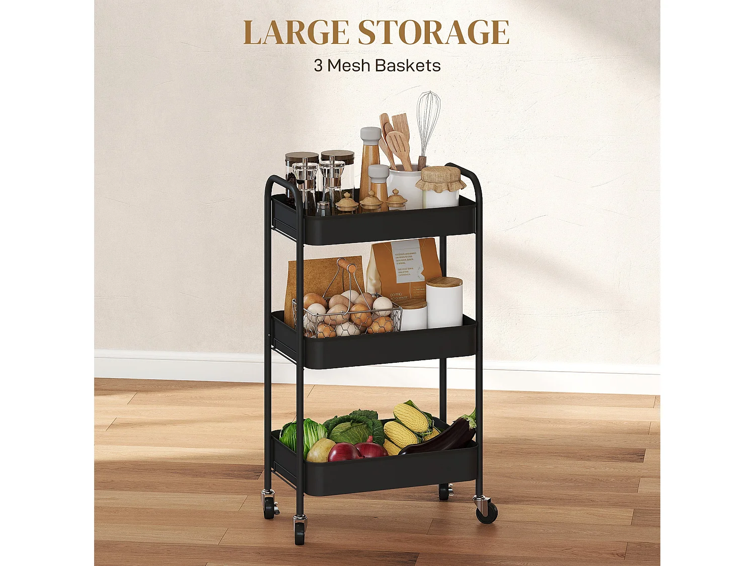 Varafi 3 Tier Metal Storage Trolley Black